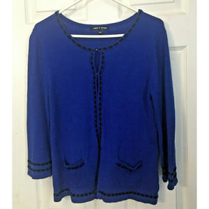 Cardigan  Sweater L Royal Blue w / Black Trim Vintage
